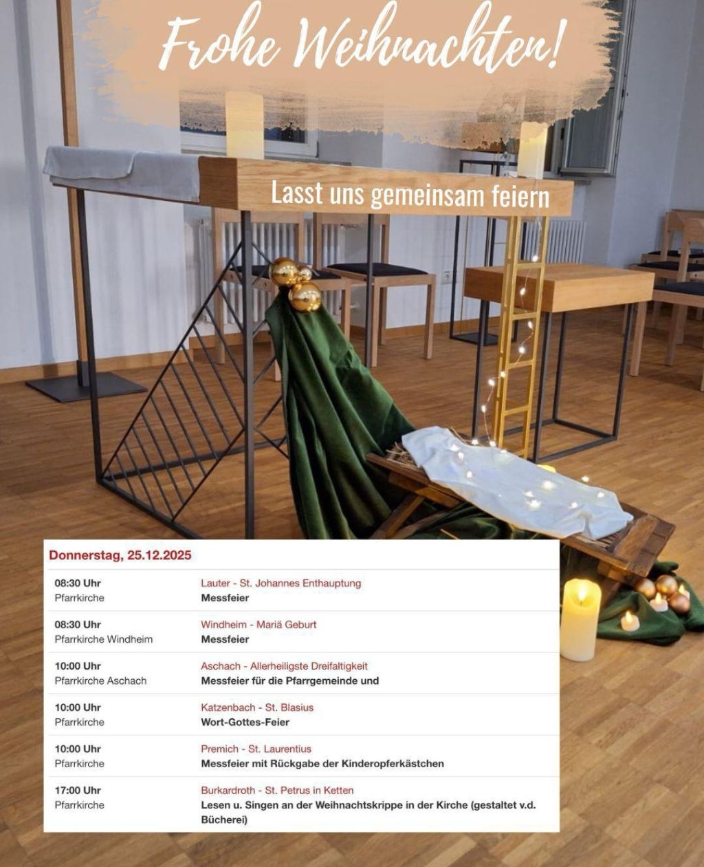 Gottesdienste am 1. Weihnachts-Feiertag in der Pfarreiengemeinschaft Hl.Kreuz